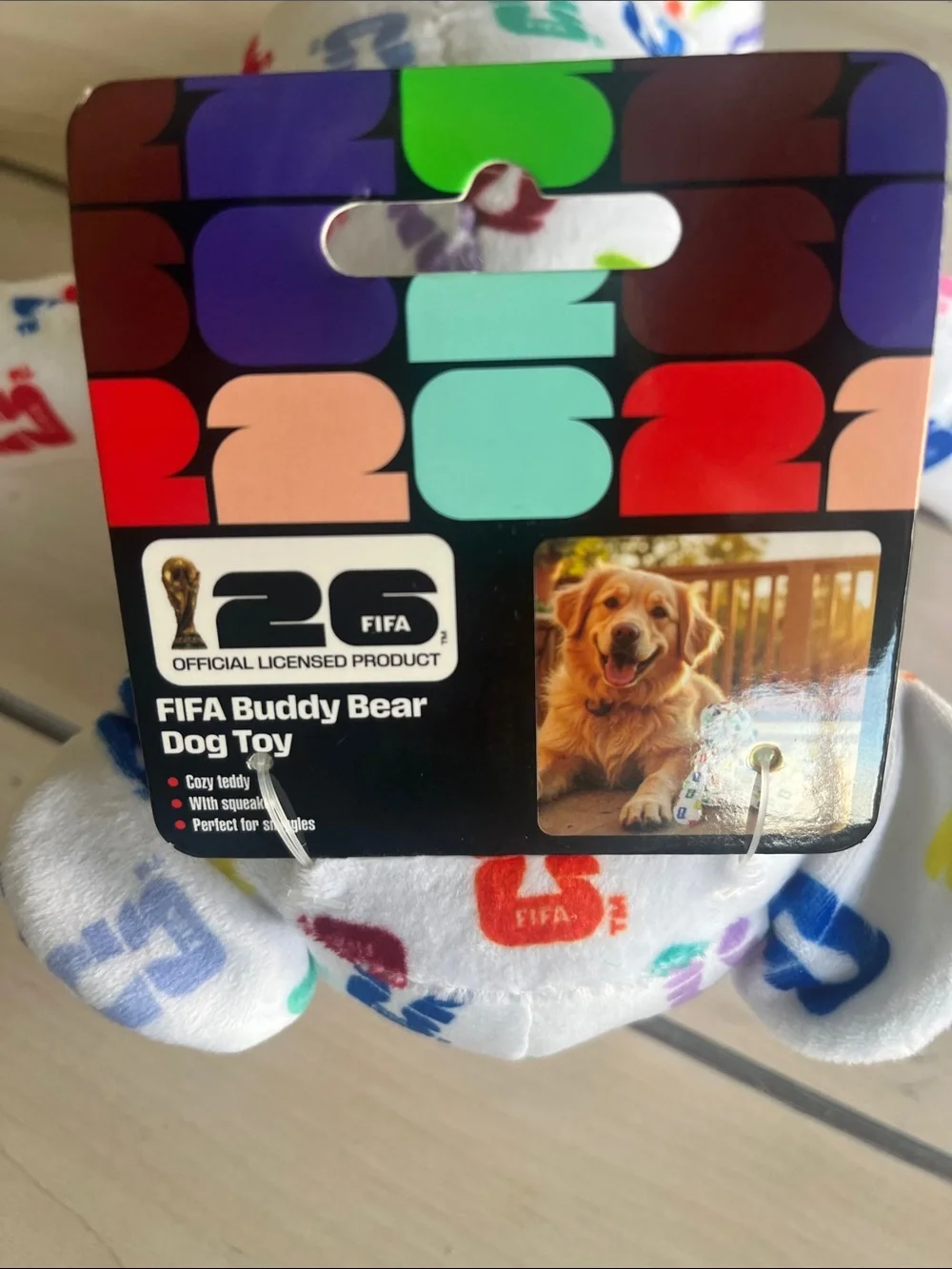FIFA Buddy Bear Crinkle Plush Dog Toy 13”